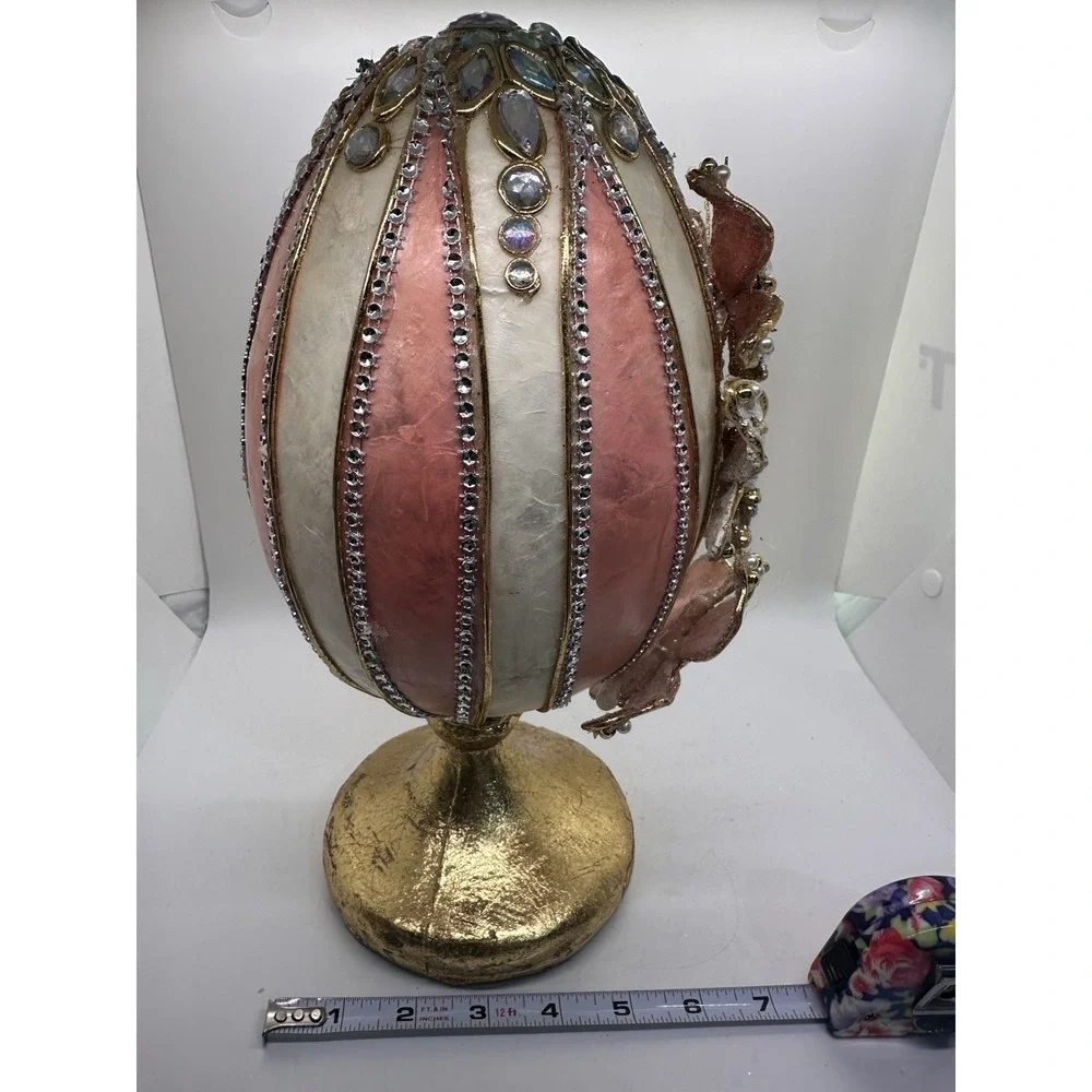Capiz Easter Egg Pedestal Pier 1 Style Pink Gold Rhinestone‎ 12